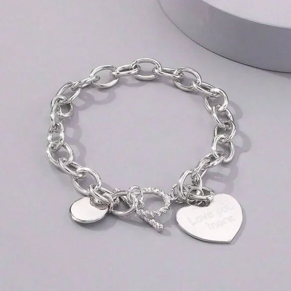 Silver Casual Women's Heart Shaped Bracelet - Picture 2 of 7